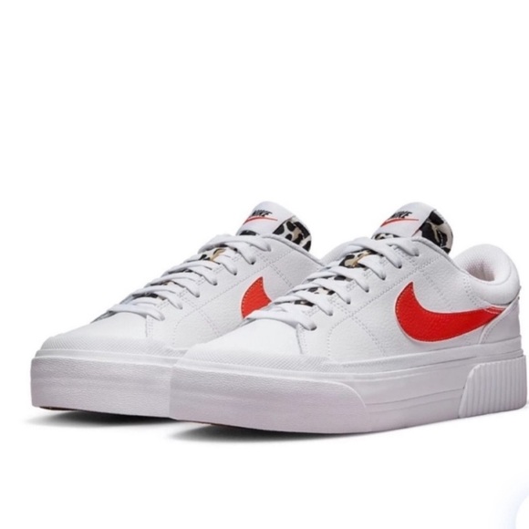 Nike Shoes - NIKE Women's Court Legacy Lift Platform Shoes White Orange Cheetah US 11.5